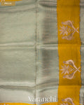 Powder Blue Tissue Striped and Embroidered Pure Kora Silk Saree — Pallu