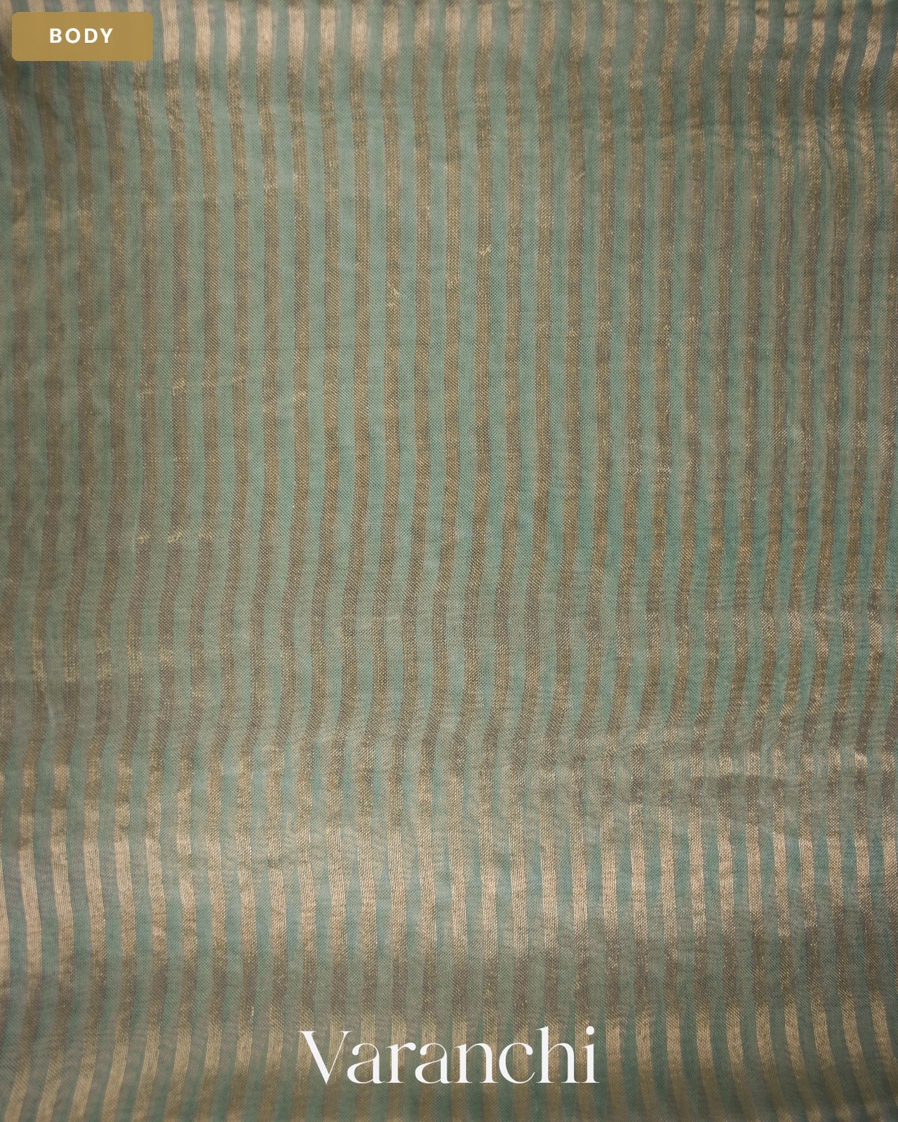 Powder Blue Tissue Striped and Embroidered Pure Kora Silk Saree — Body