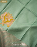 Powder Blue Tissue Striped and Embroidered Pure Kora Silk Saree — Blouse