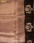 Rose Gold Tissue Striped and Embroidered Pure Kora Silk Saree — Pallu