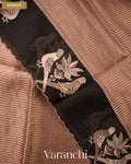 Rose Gold Tissue Striped and Embroidered Pure Kora Silk Saree — Border
