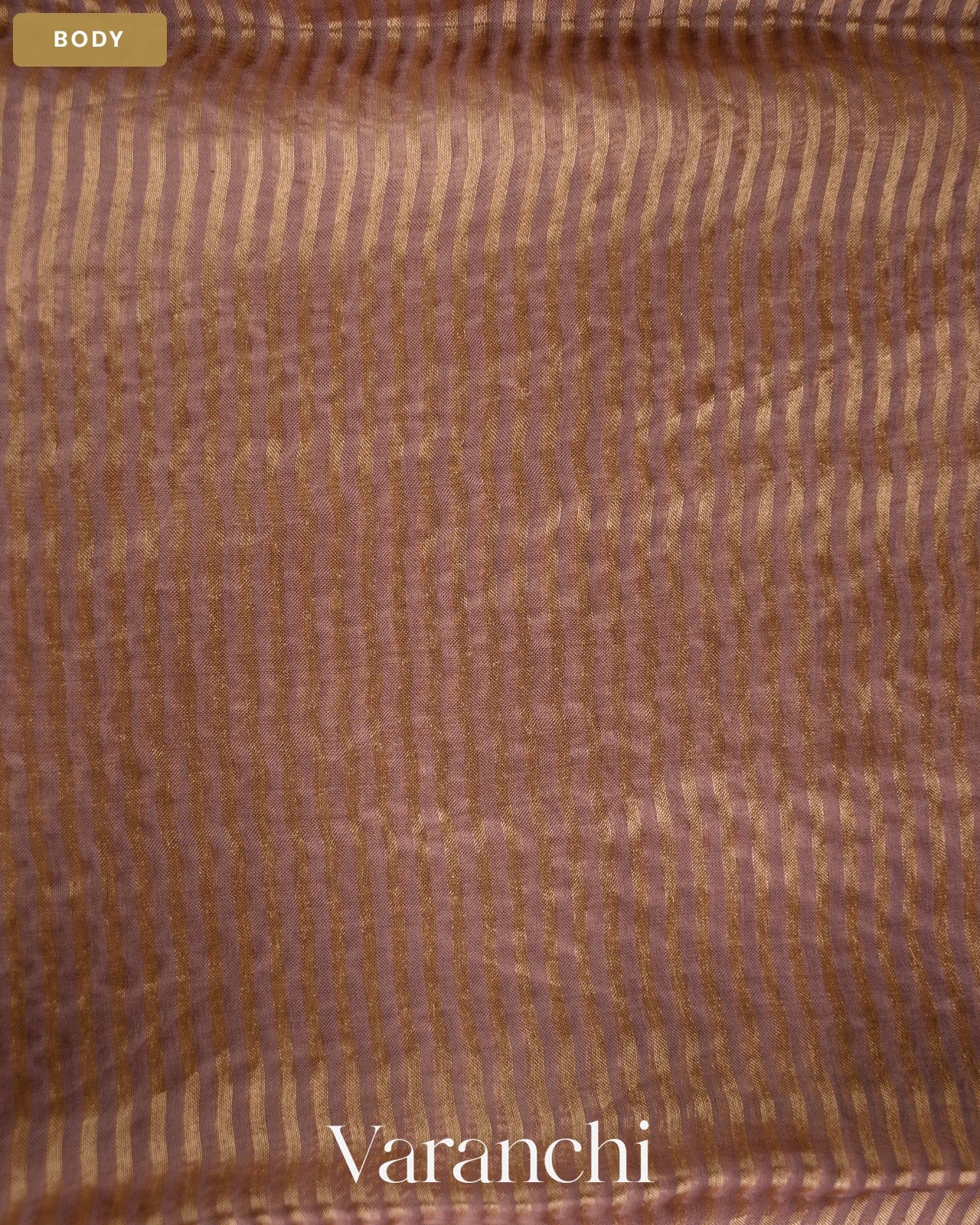 Rose Gold Tissue Striped and Embroidered Pure Kora Silk Saree — Body