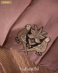Rose Gold Tissue Striped and Embroidered Pure Kora Silk Saree — Blouse