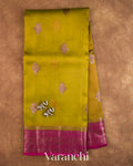 Mehandi Green Pure Kora Silk Handloom Saree — Full Saree