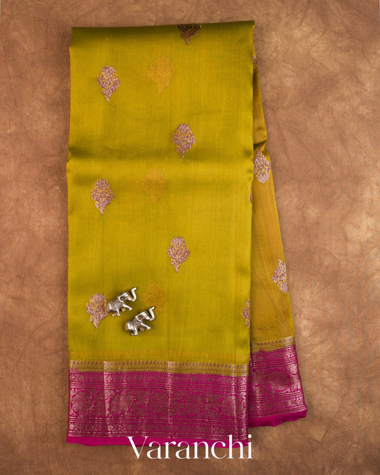 Mehandi Green Pure Kora Silk Handloom Saree — Full Saree