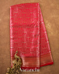 Crimson Red Brocade Pure Tissue Katan Silk Saree — Full Saree