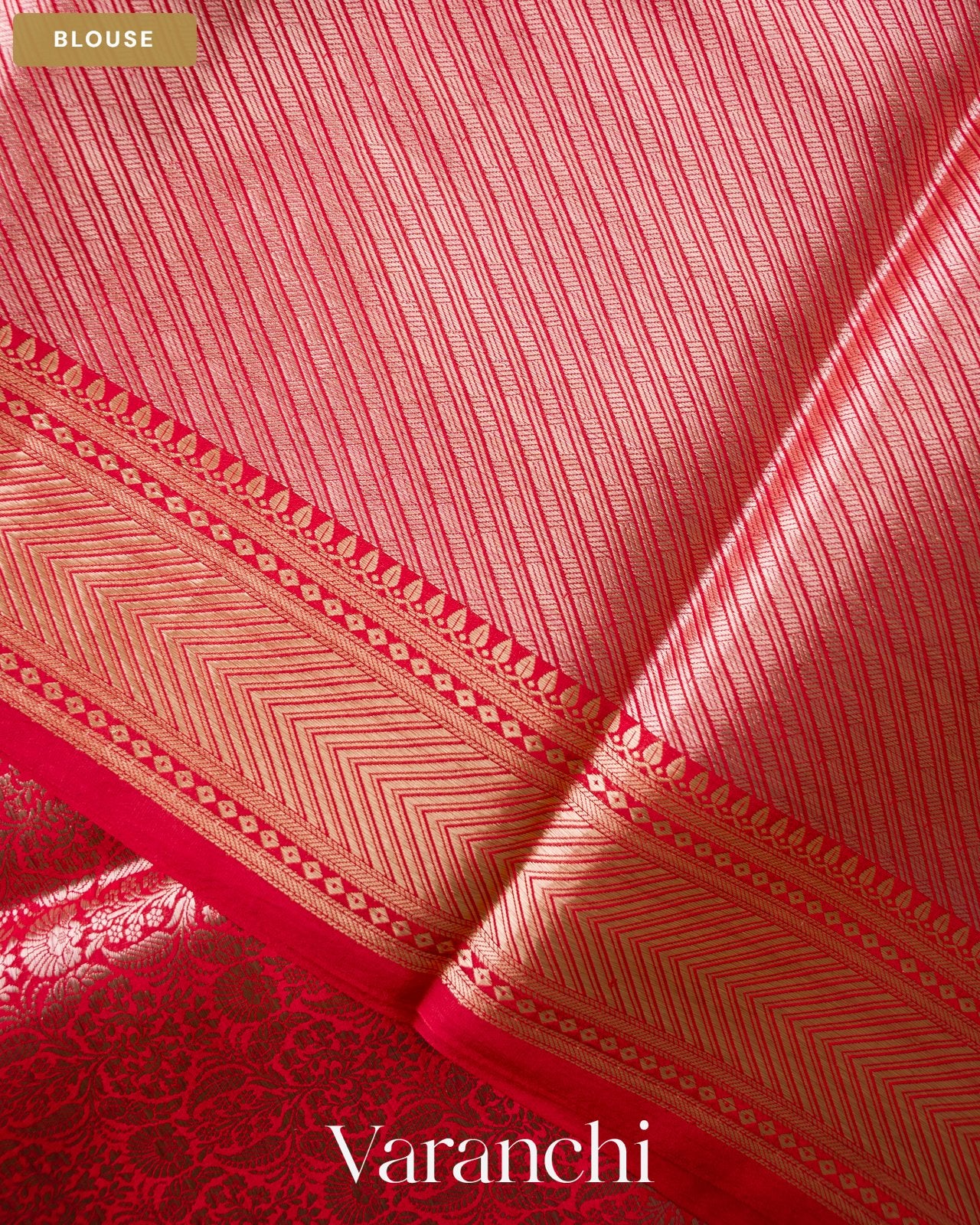 Crimson Red Brocade Pure Tissue Katan Silk Saree — Blouse