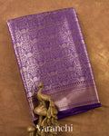 Royal Purple Brocade Pure Tissue Katan Silk Saree — Folded