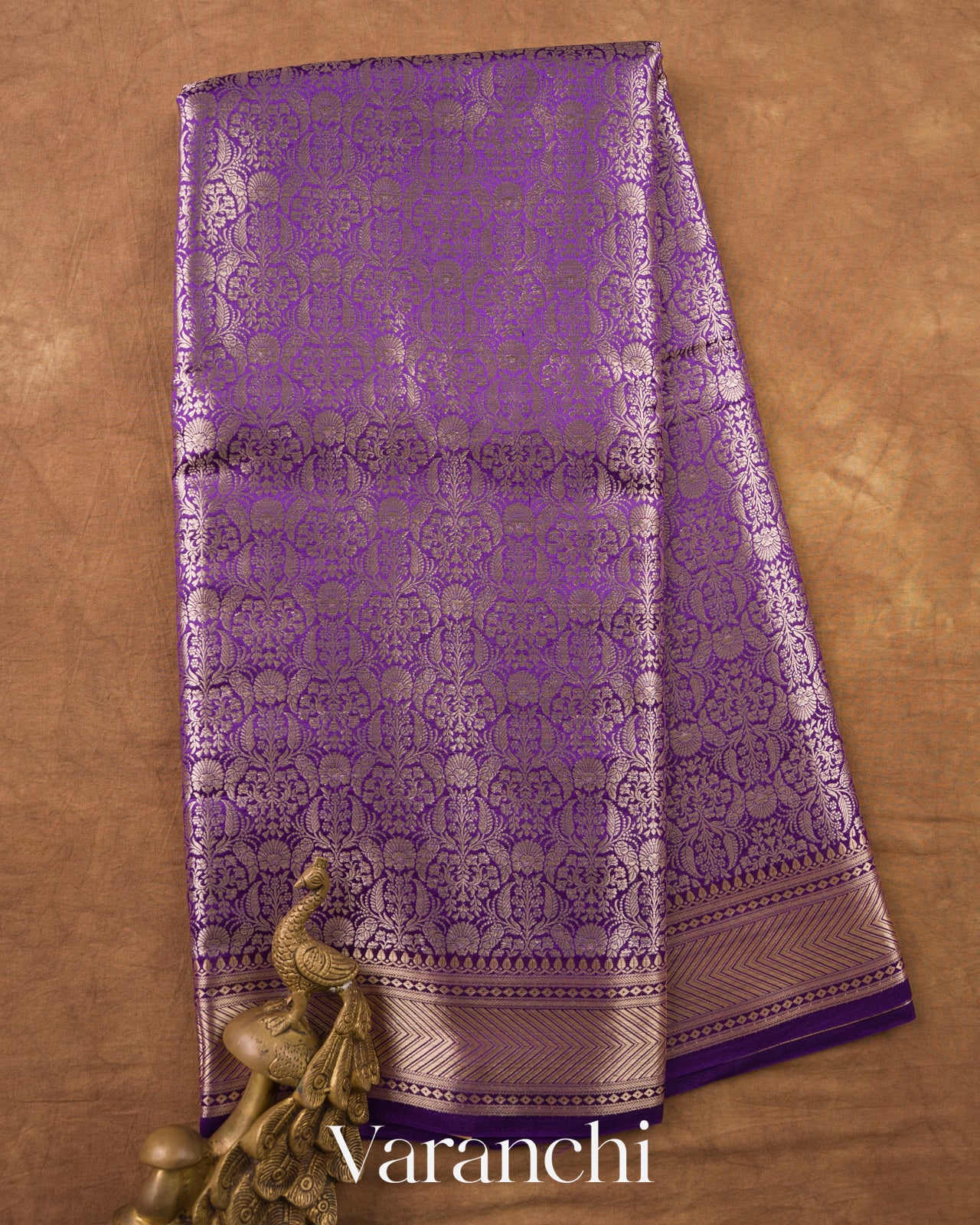 Royal Purple Brocade Pure Tissue Katan Silk Saree — Full Saree