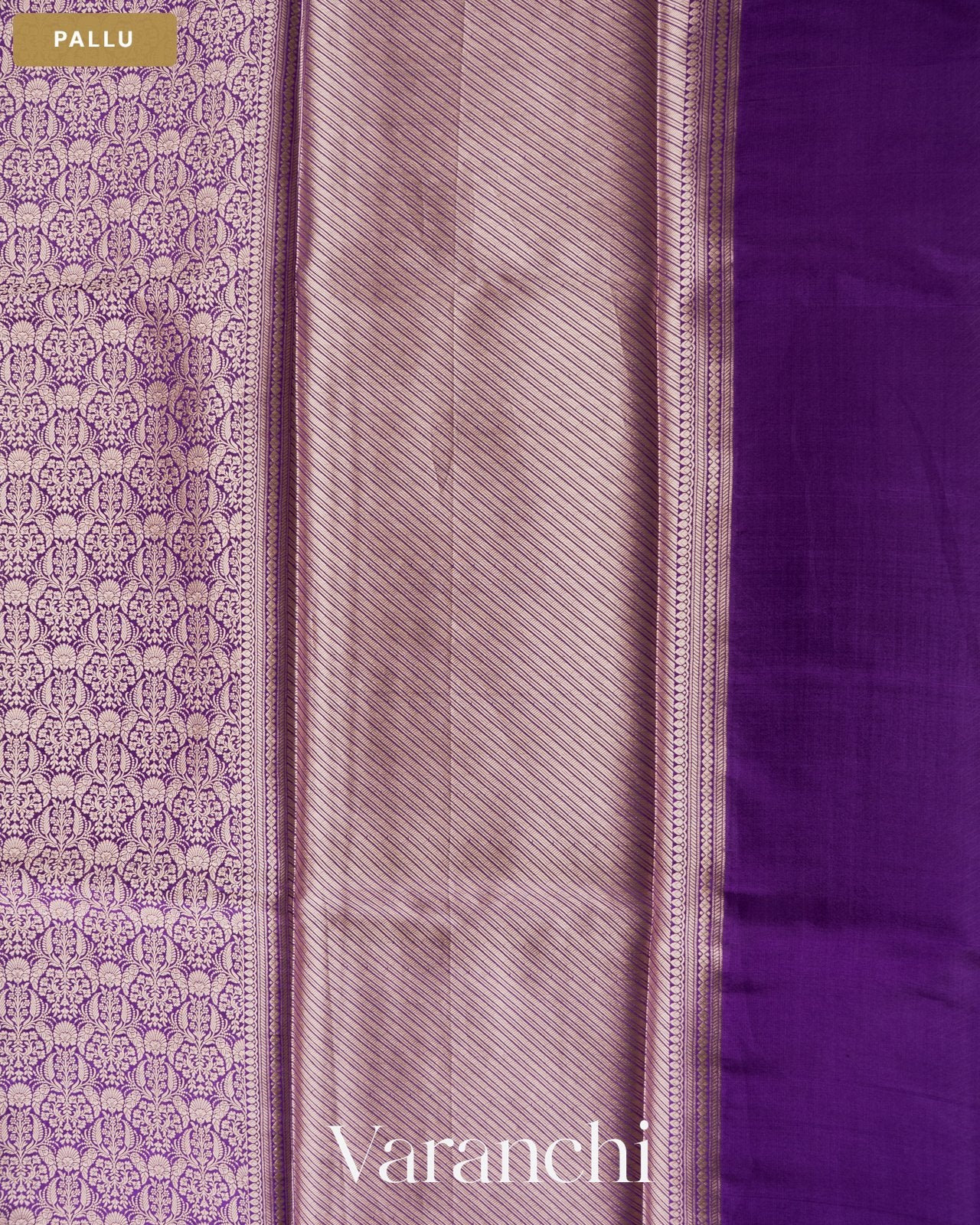 Royal Purple Brocade Pure Tissue Katan Silk Saree — Pallu