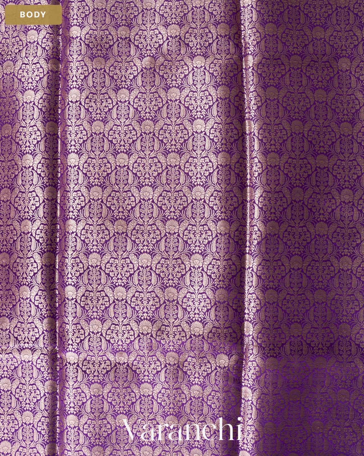 Royal Purple Brocade Pure Tissue Katan Silk Saree — Body