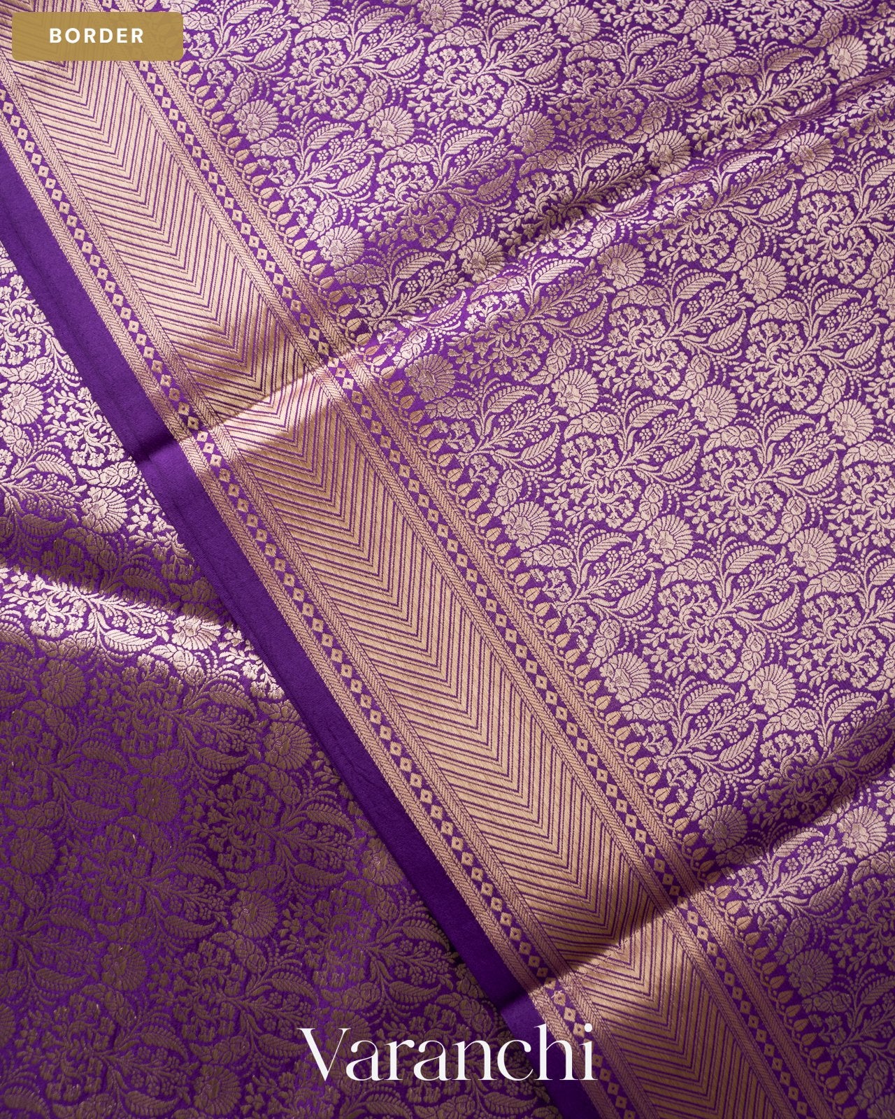 Royal Purple Brocade Pure Tissue Katan Silk Saree — Border