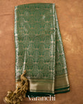Bottle Green Brocade Pure Tissue Katan Silk Saree — Full Saree