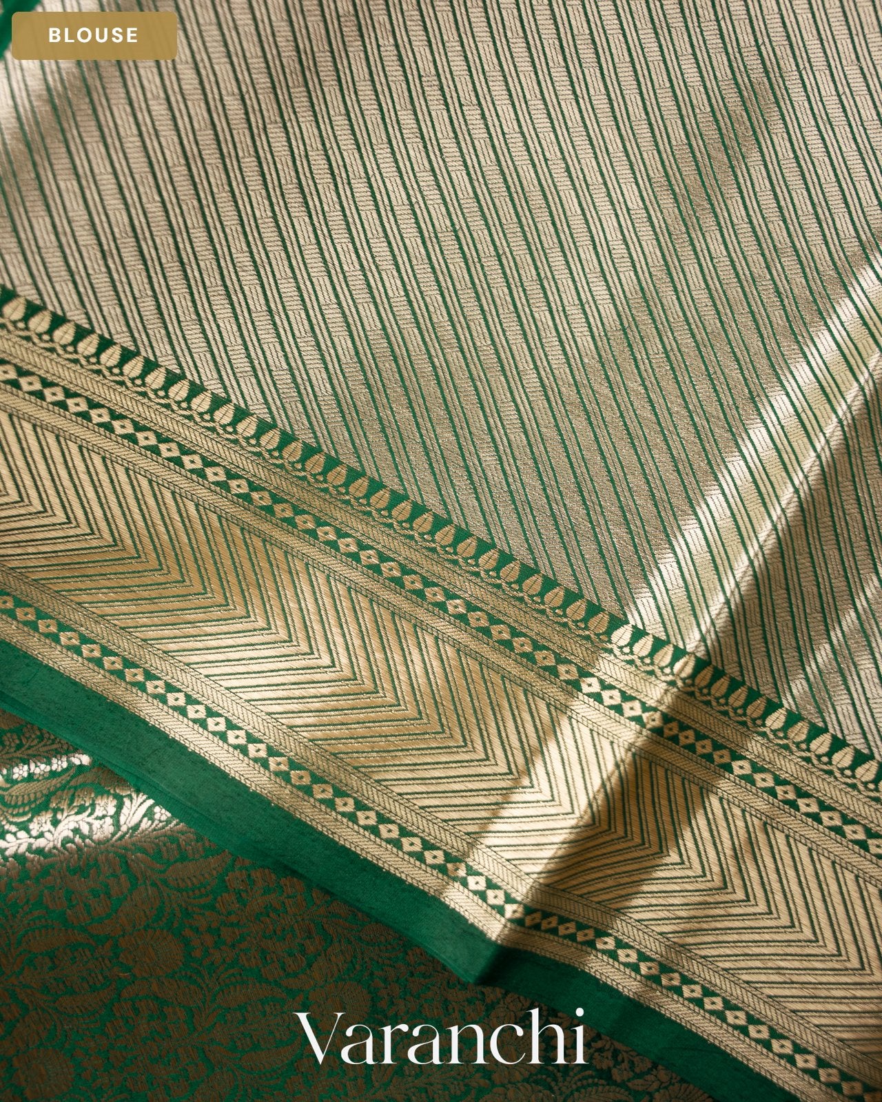 Bottle Green Brocade Pure Tissue Katan Silk Saree — Blouse
