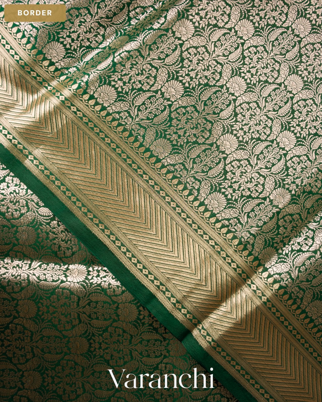 Bottle Green Brocade Pure Tissue Katan Silk Saree — Border