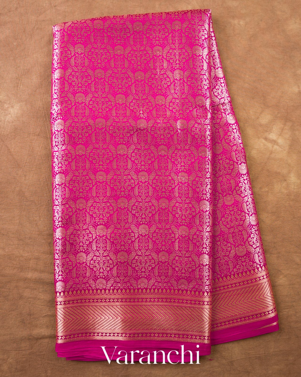 Rani Pink Brocade Pure Tissue Katan Silk Saree — Full Saree