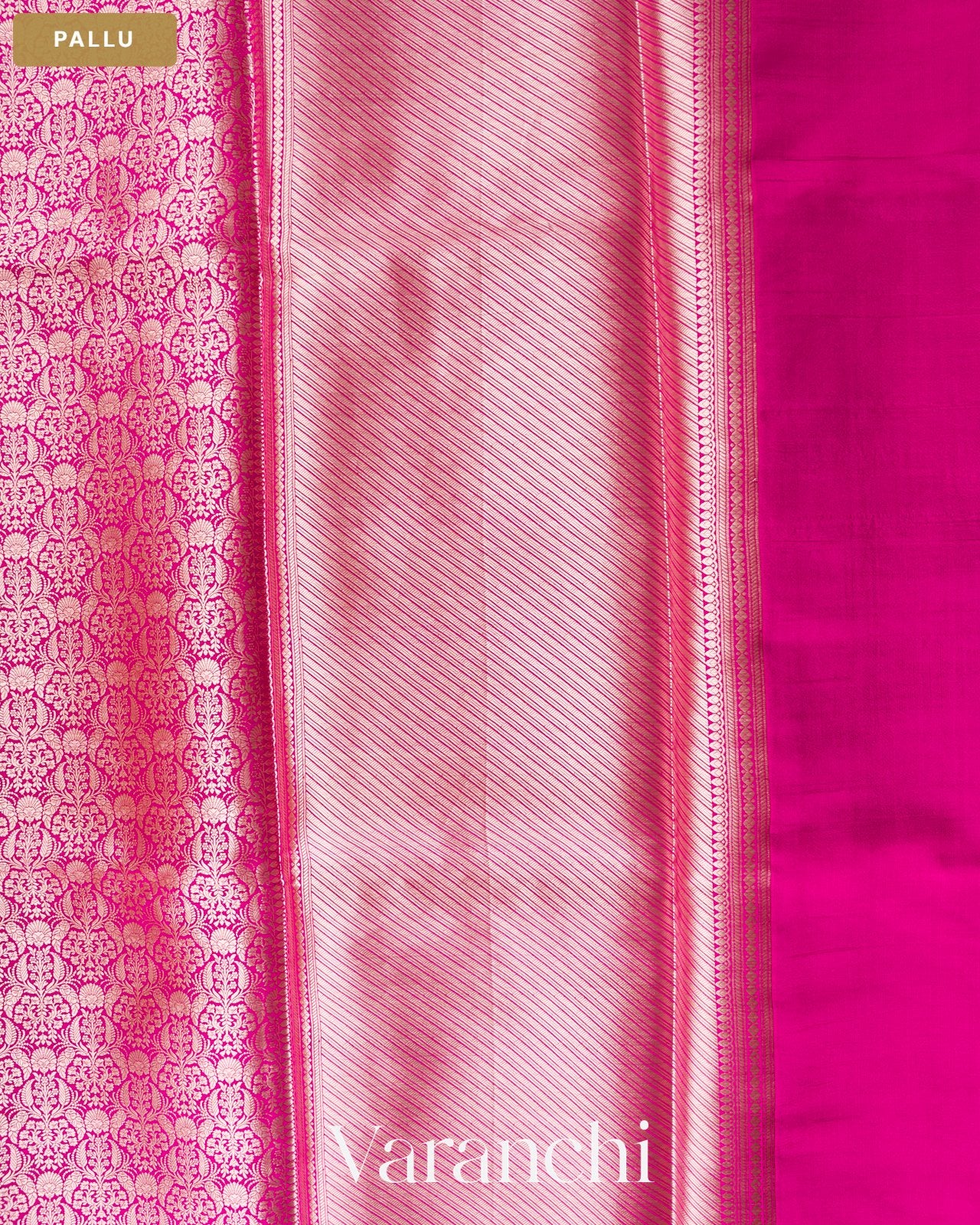 Rani Pink Brocade Pure Tissue Katan Silk Saree — Pallu