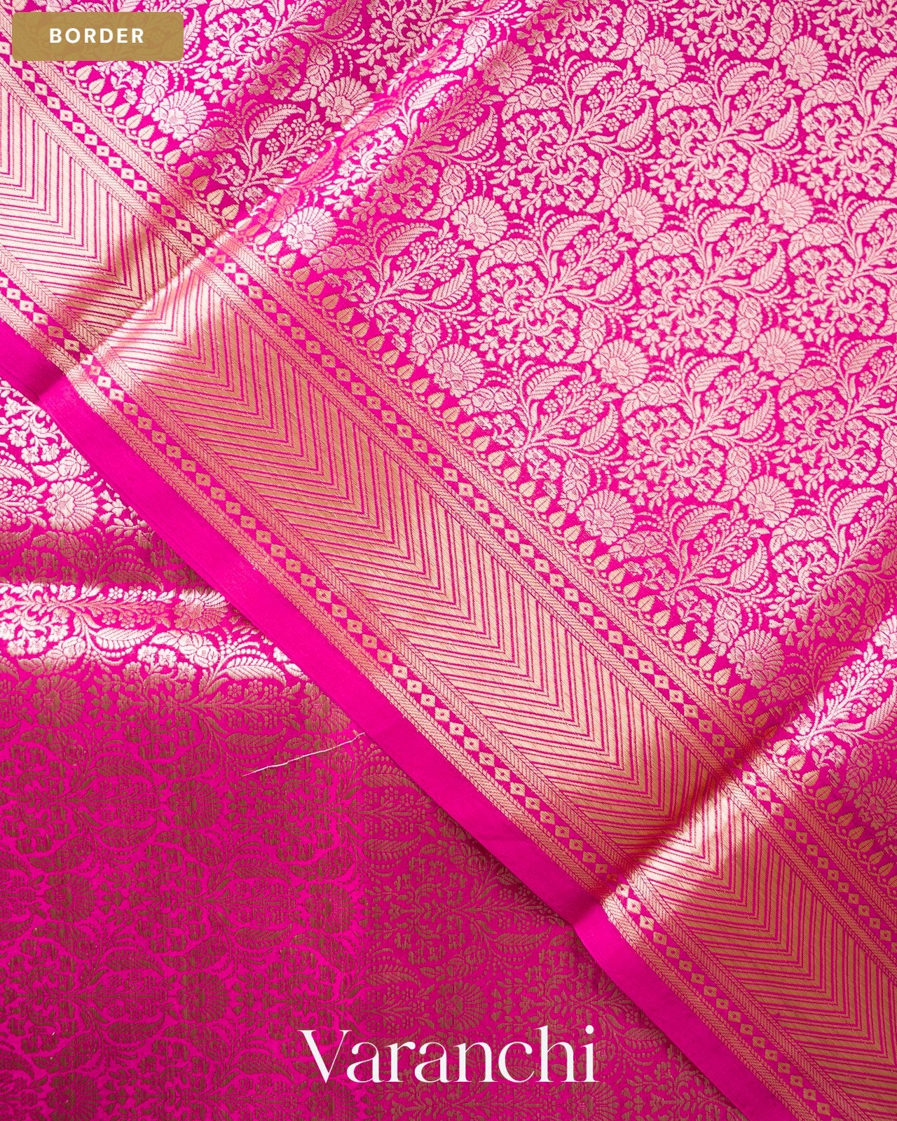 Rani Pink Brocade Pure Tissue Katan Silk Saree — Border