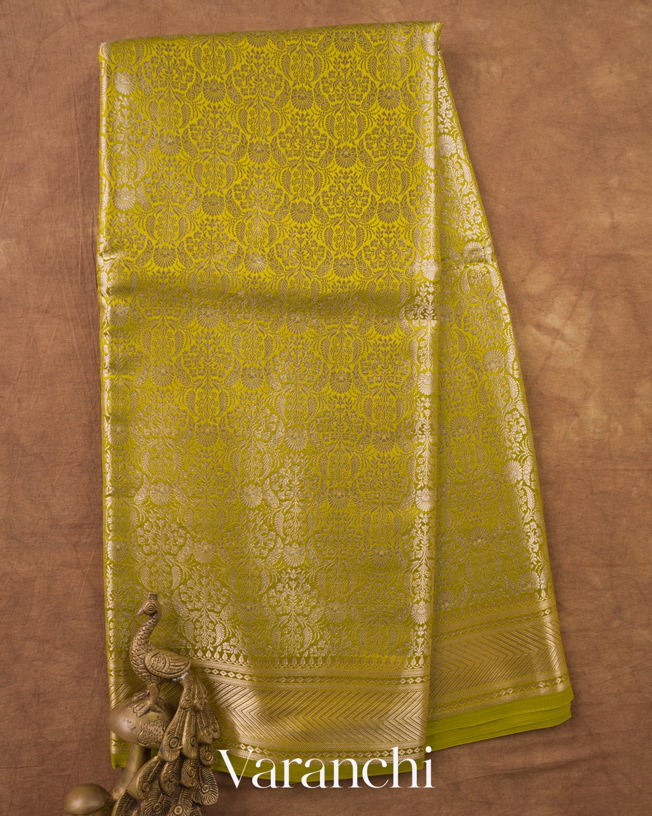 Lemon Yellow Brocade Pure Tissue Katan Silk Saree — Full Saree