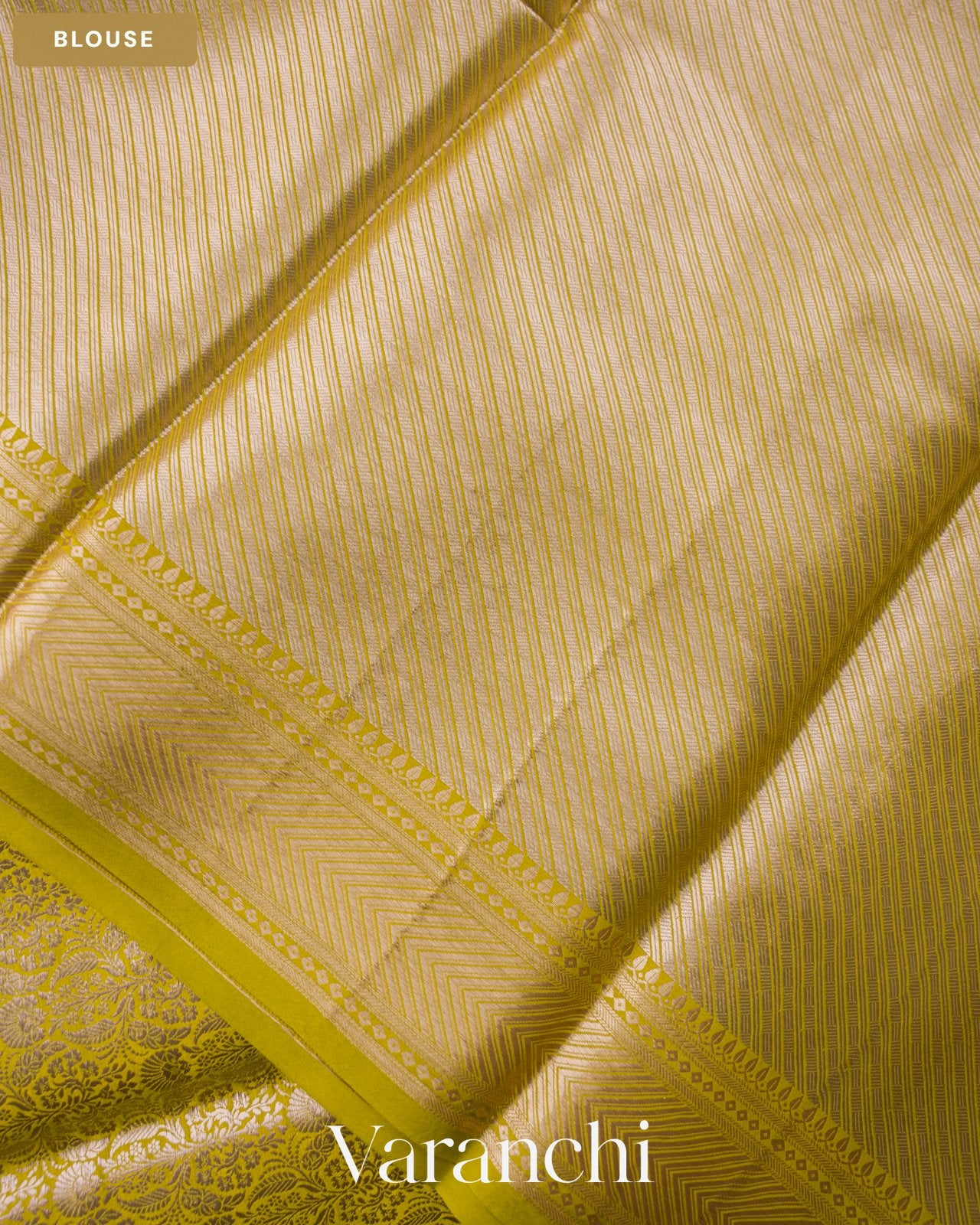 Lemon Yellow Brocade Pure Tissue Katan Silk Saree — Blouse