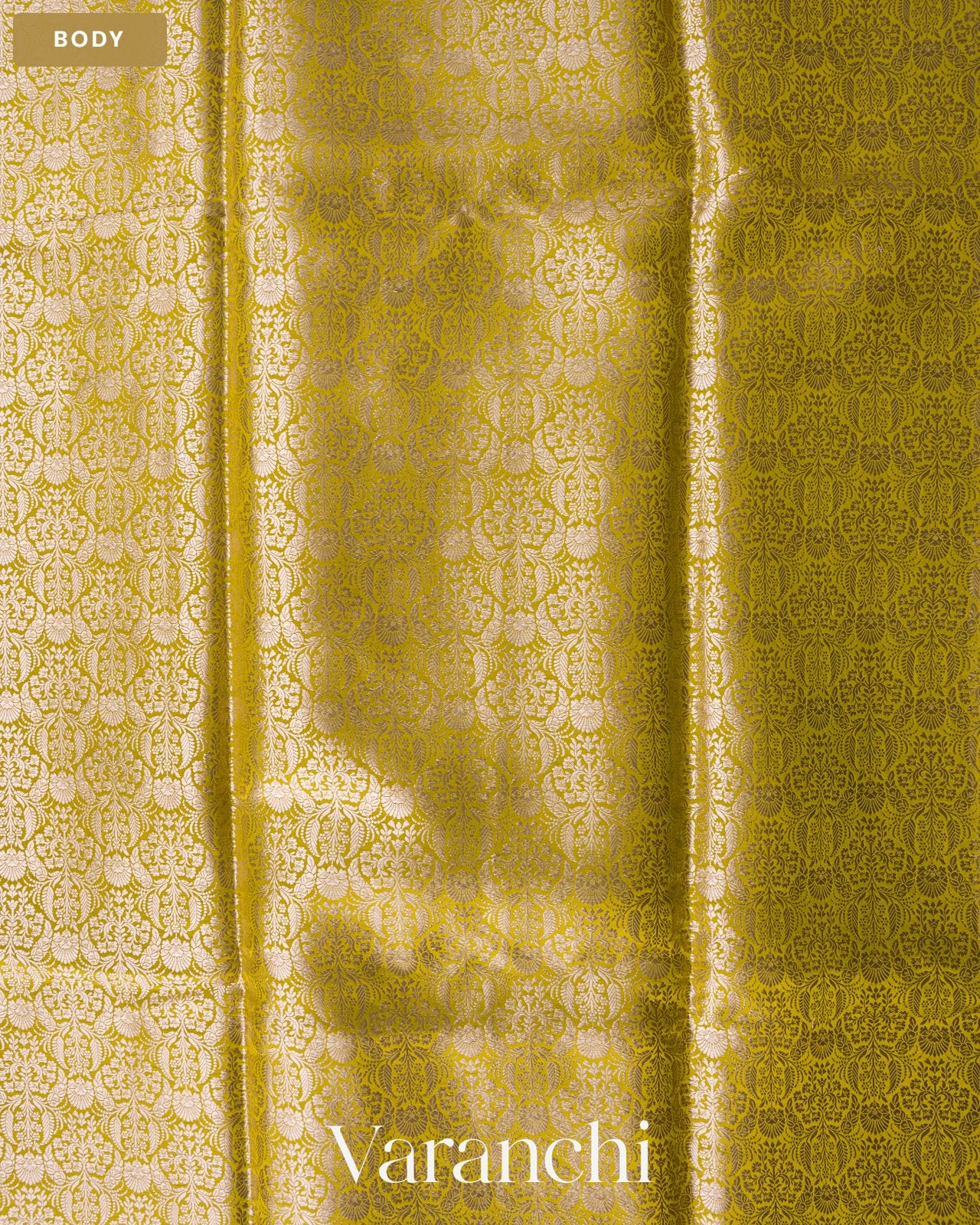Lemon Yellow Brocade Pure Tissue Katan Silk Saree — Body