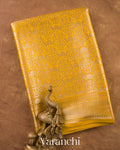 Marigold Yellow Brocade Pure Tissue Katan Silk Saree — Folded