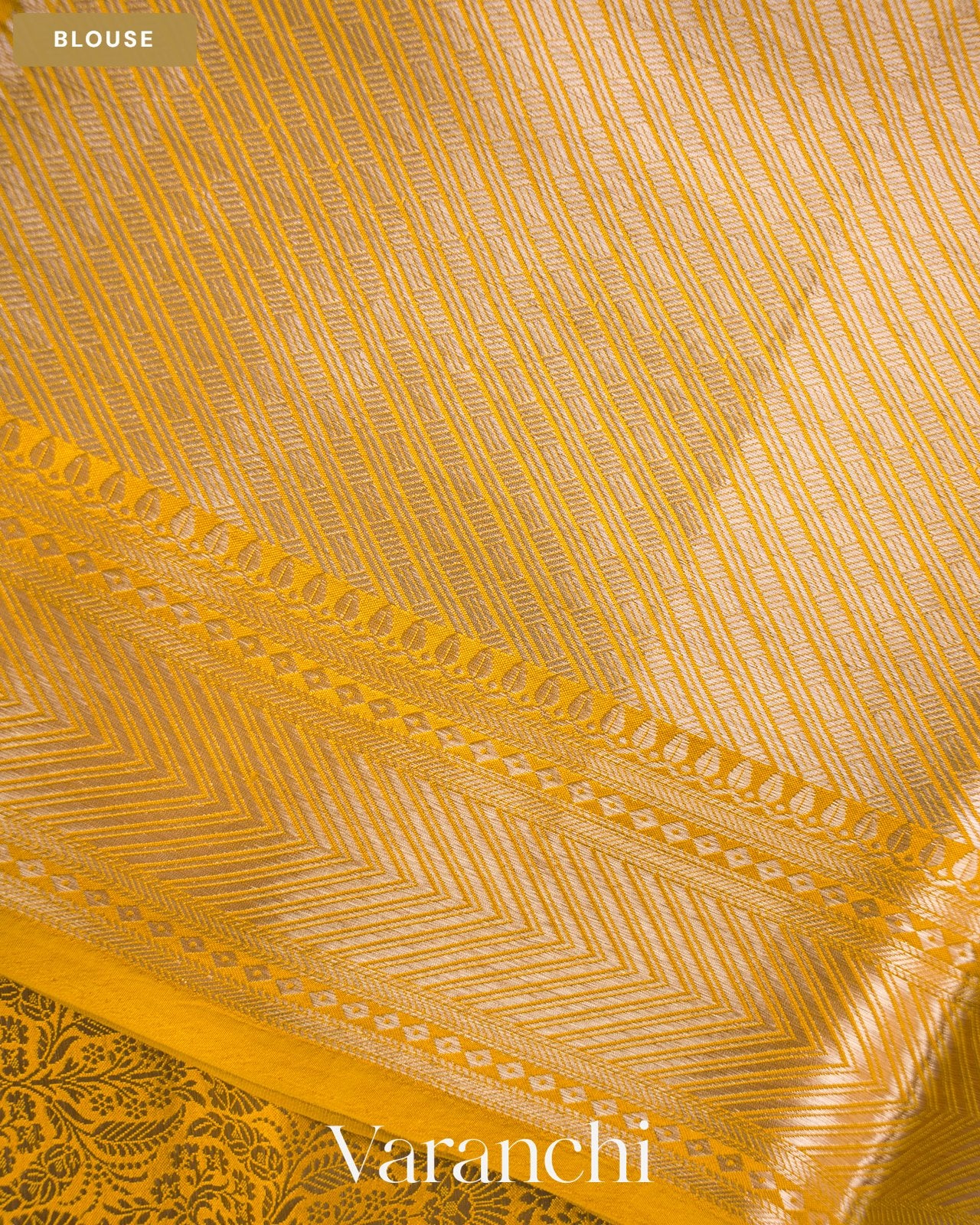 Marigold Yellow Brocade Pure Tissue Katan Silk Saree — Blouse