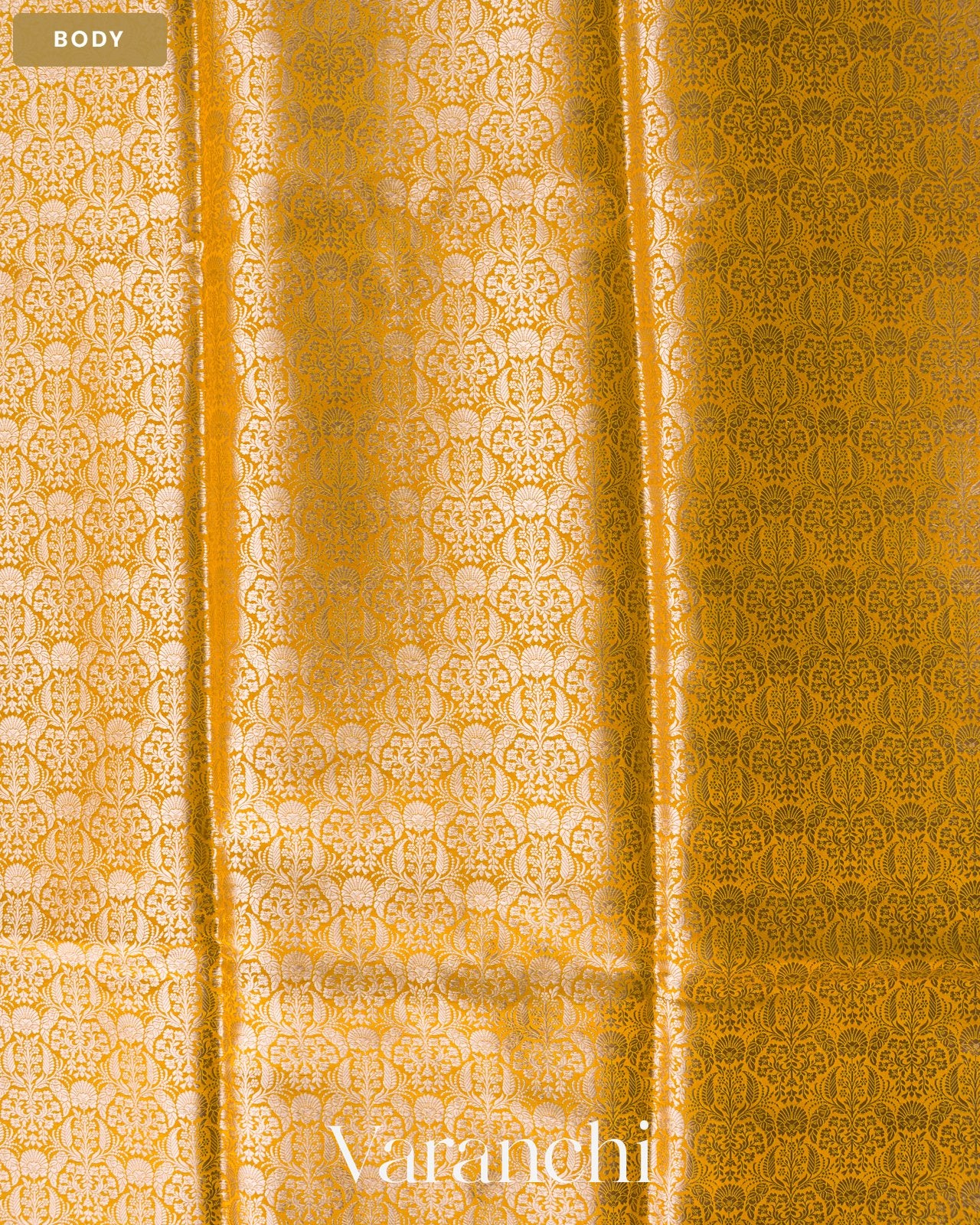 Marigold Yellow Brocade Pure Tissue Katan Silk Saree — Body