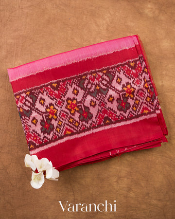 Pink Pure Rajkot Patola Silk Handloom Saree — Folded
