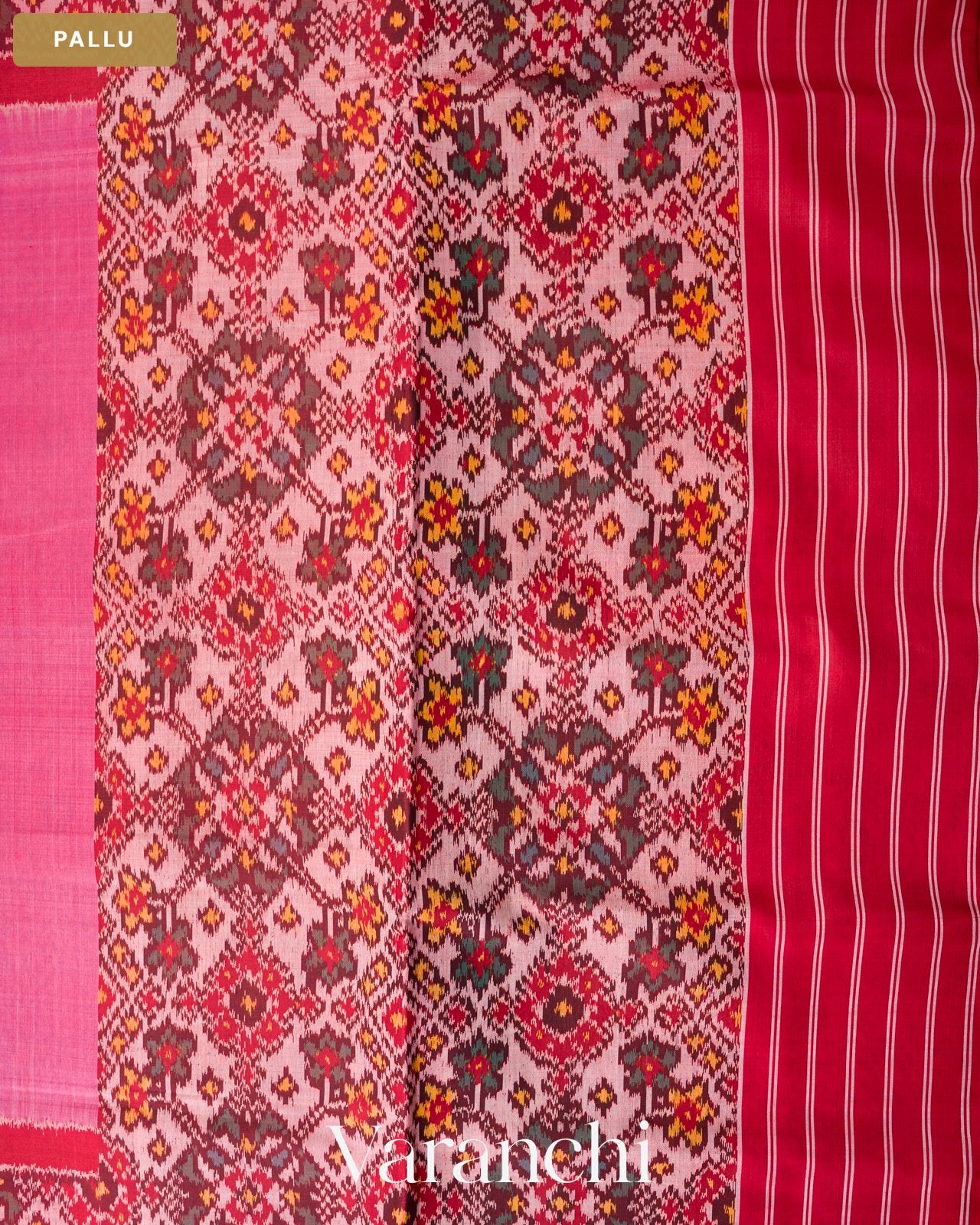 Pink Pure Rajkot Patola Silk Handloom Saree — Pallu