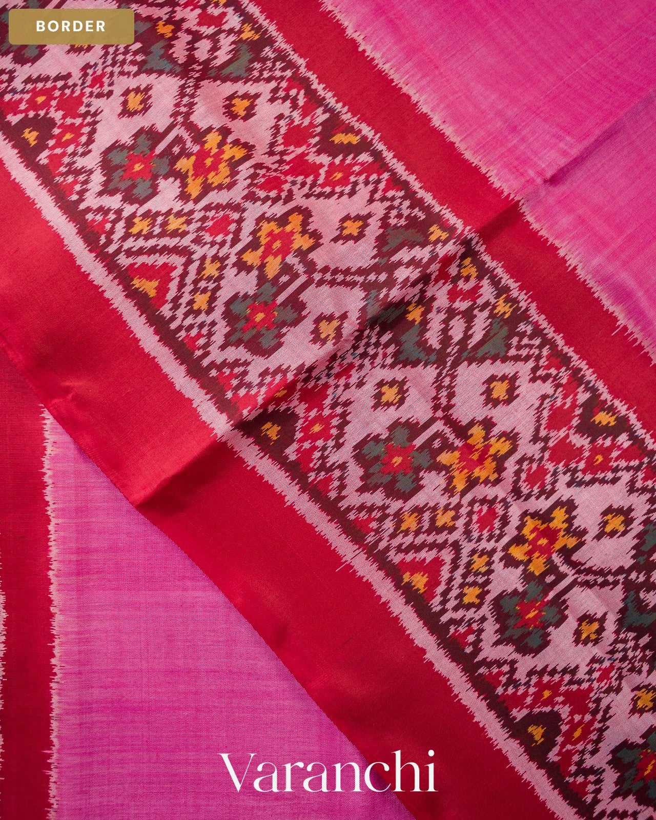 Pink Pure Rajkot Patola Silk Handloom Saree — Border