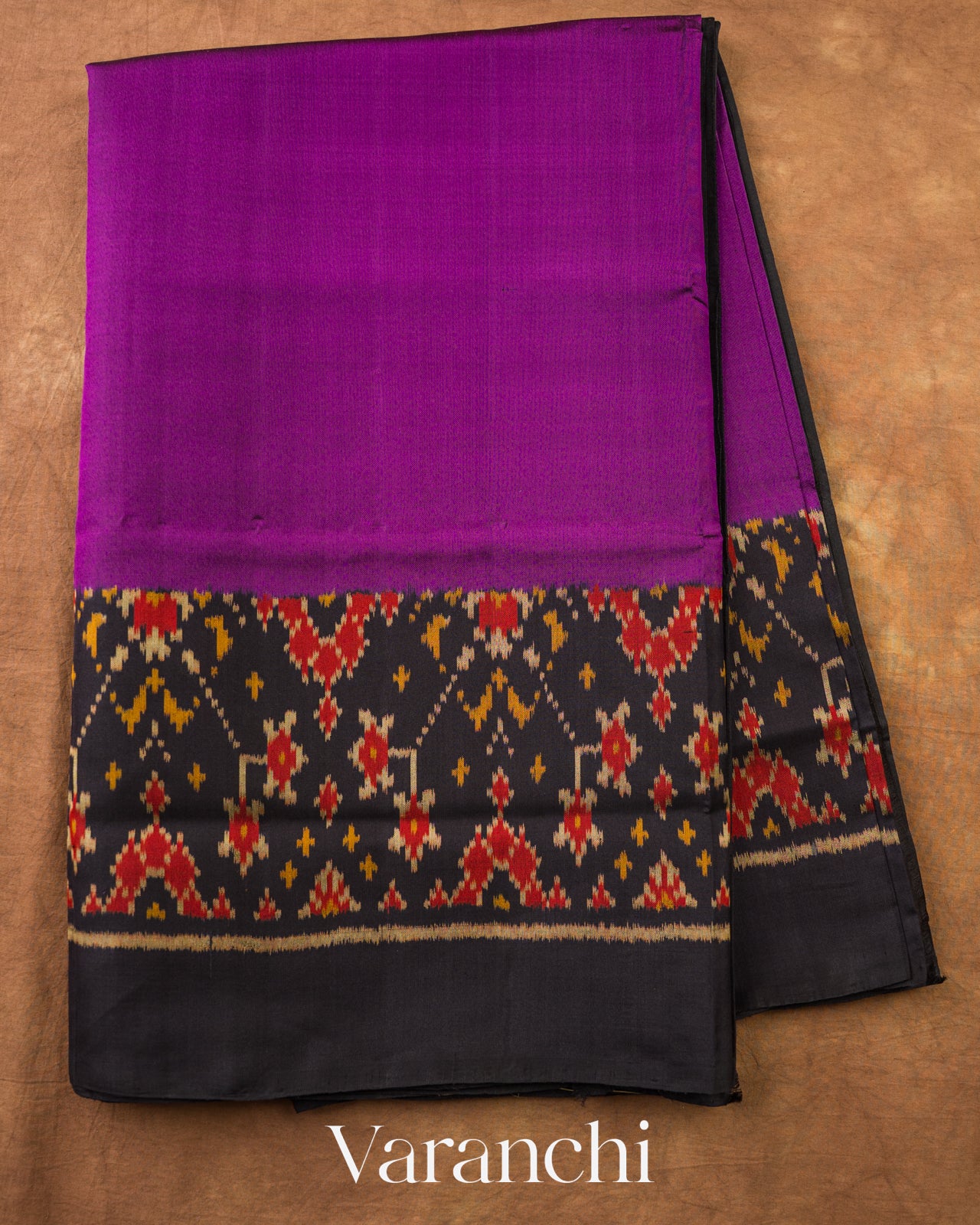 Violet Purple Pure Rajkot Patola Silk Handloom Saree — Full Saree