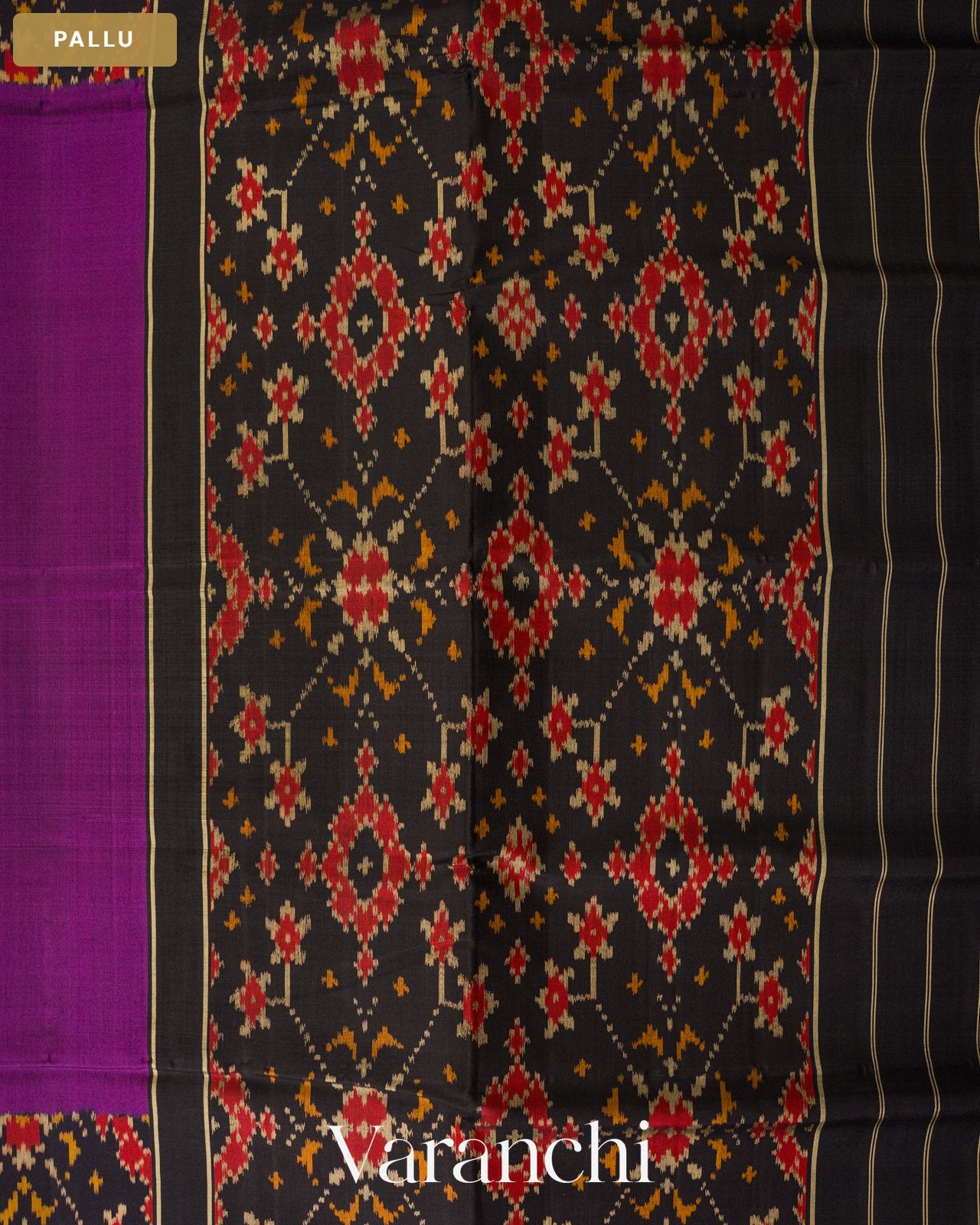Violet Purple Pure Rajkot Patola Silk Handloom Saree — Pallu