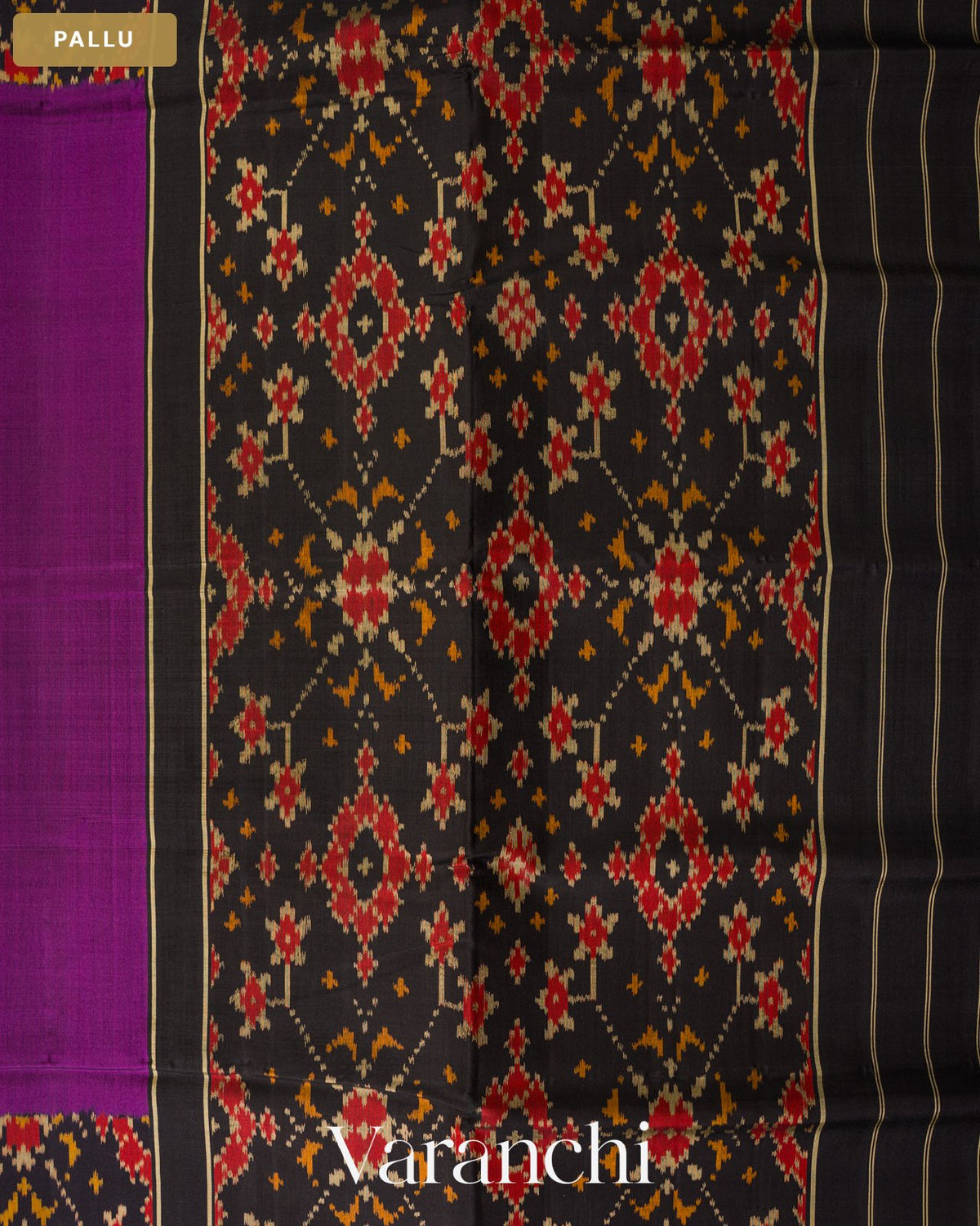Royal Purple Pure Rajkot Patola Silk Handloom Saree — Pallu