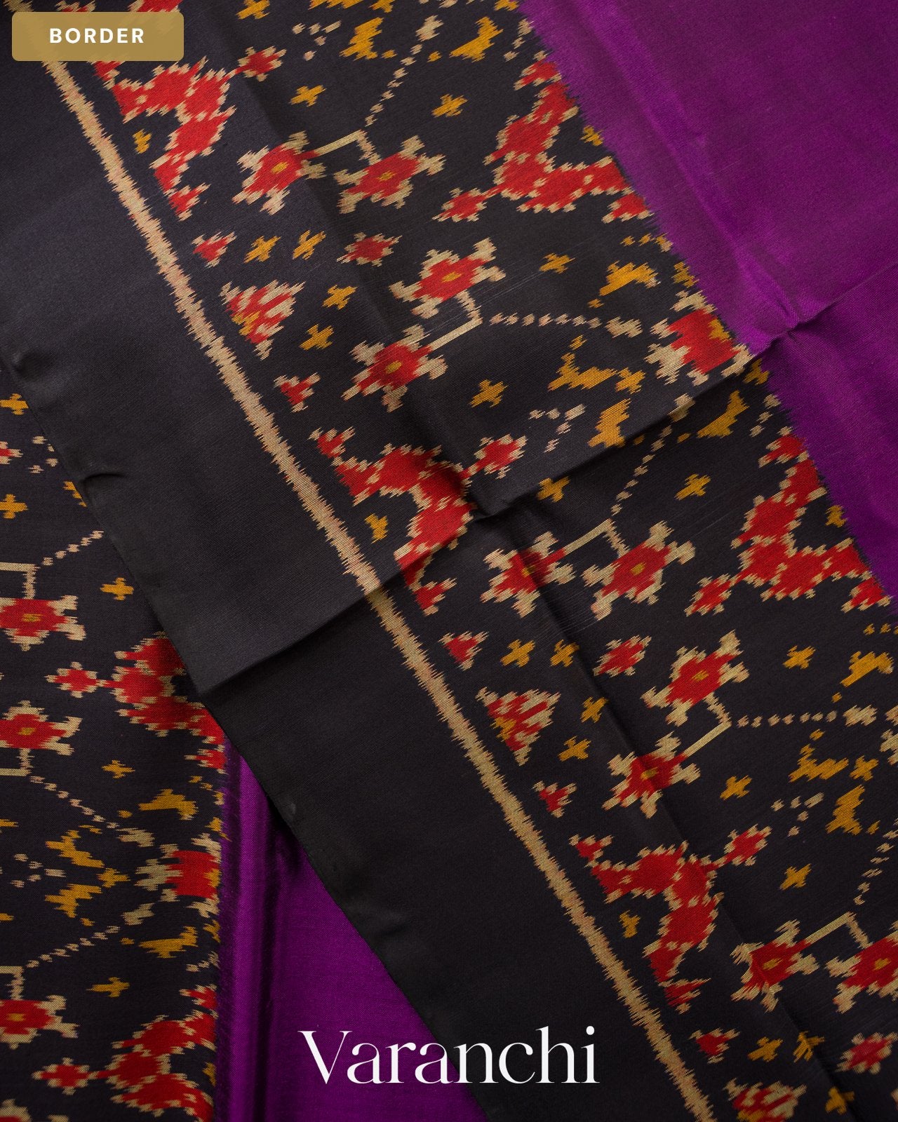 Violet Purple Pure Rajkot Patola Silk Handloom Saree — Border
