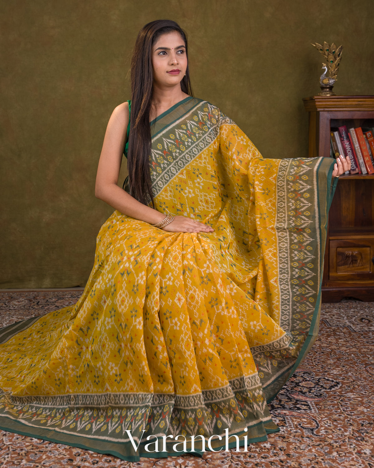 Sun Flower Yellow Pure Rajkot Patola Silk Handloom Saree — Draped