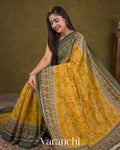 Sun Flower Yellow Pure Rajkot Patola Silk Handloom Saree — Draped