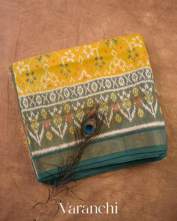 Sun Flower Yellow Pure Rajkot Patola Silk Handloom Saree — Folded
