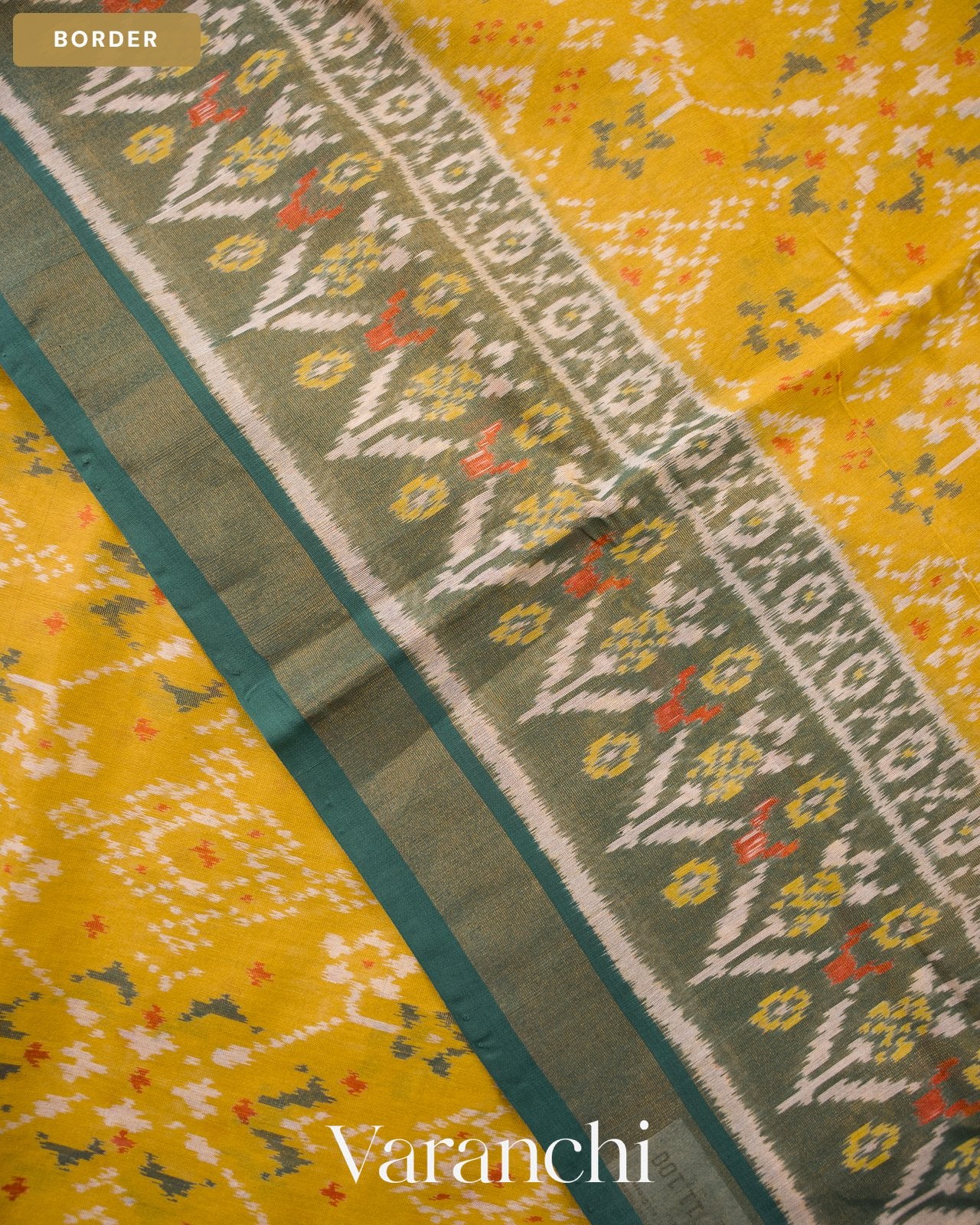 Sun Flower Yellow Pure Rajkot Patola Silk Handloom Saree — Border