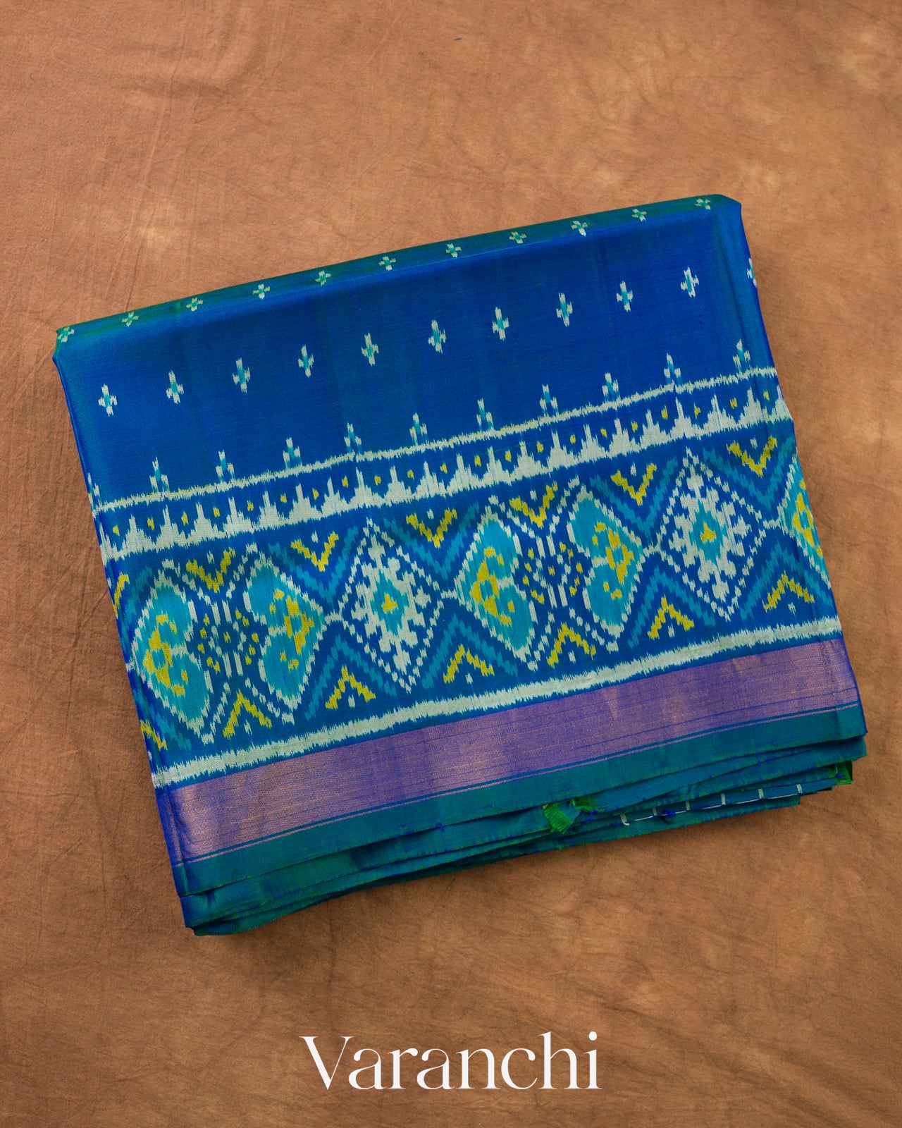 Royal Blue Pure Rajkot Patola Silk Handloom Saree — Folded