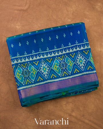 Royal Blue Pure Rajkot Patola Silk Handloom Saree — Folded