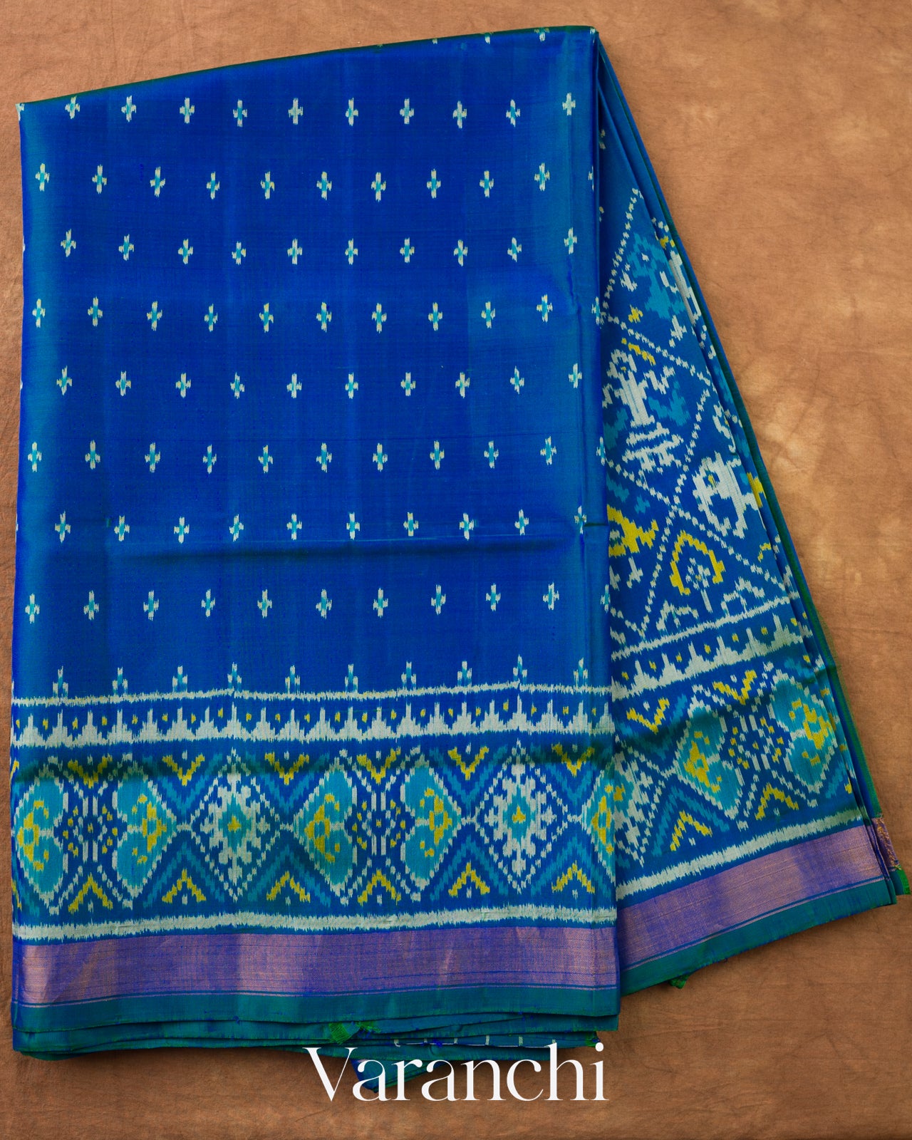 Royal Blue Pure Rajkot Patola Silk Handloom Saree — Full Saree