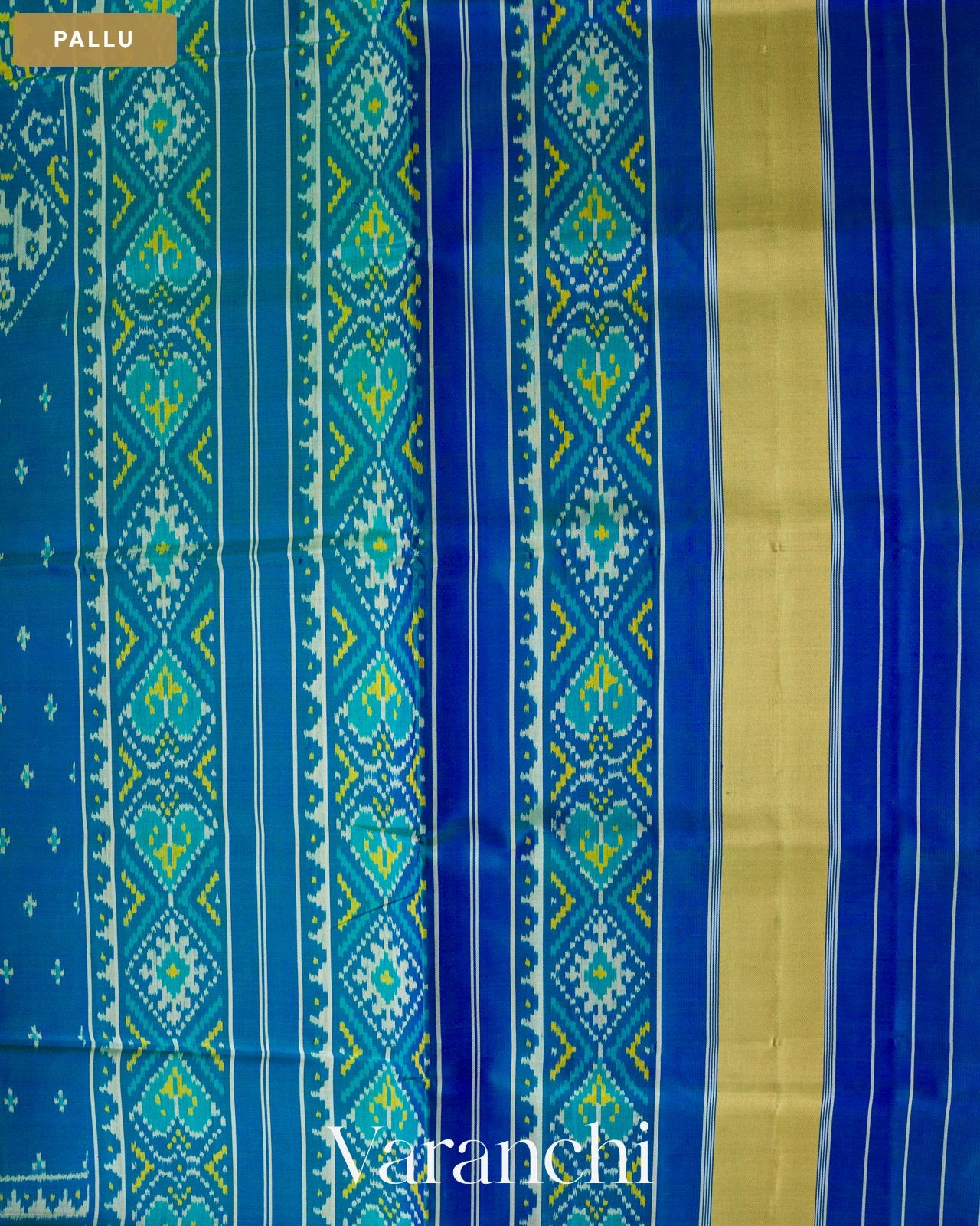 Royal Blue Pure Rajkot Patola Silk Handloom Saree — Pallu