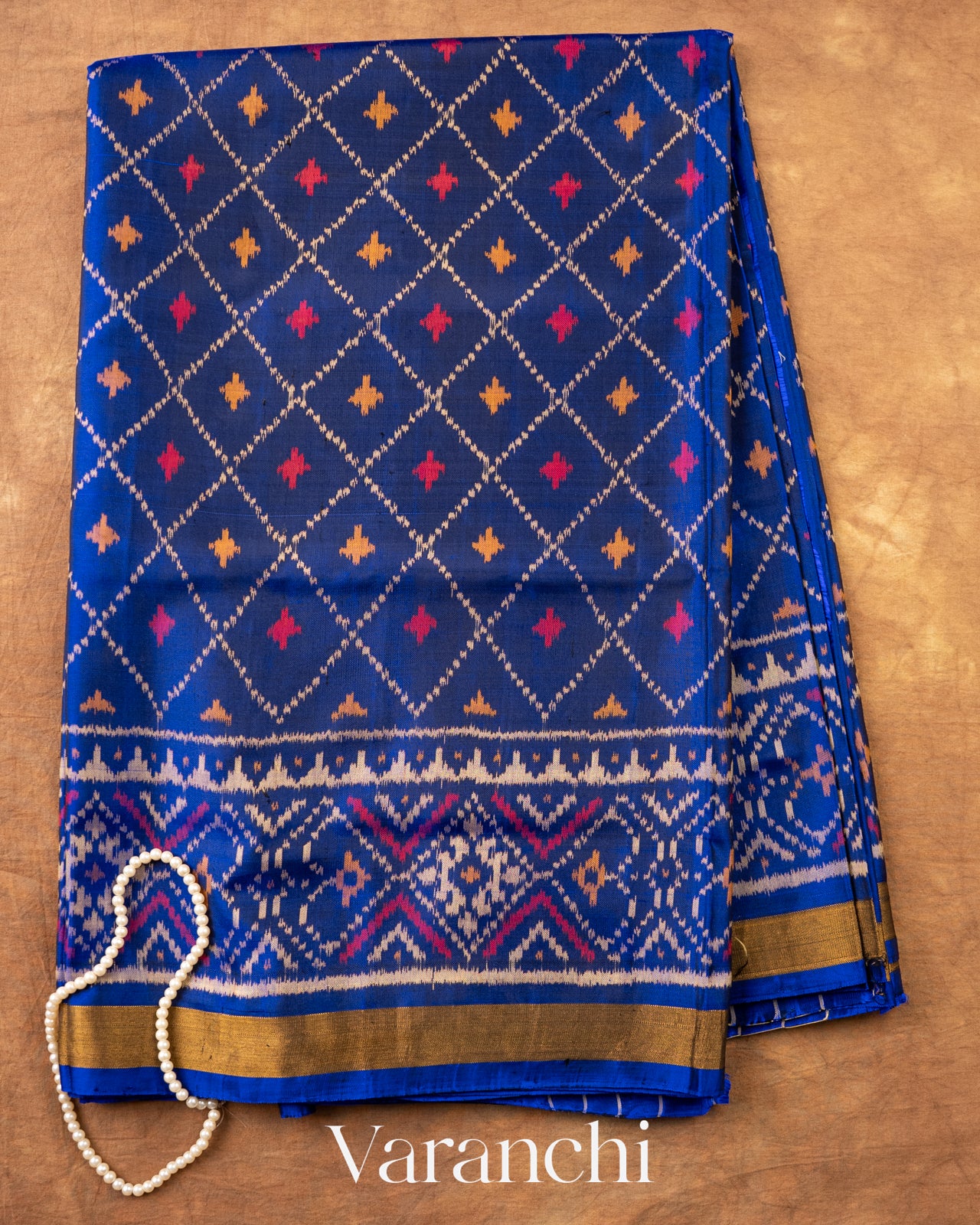 Navy Blue Pure Rajkot Patola Silk Handloom Saree — Full Saree
