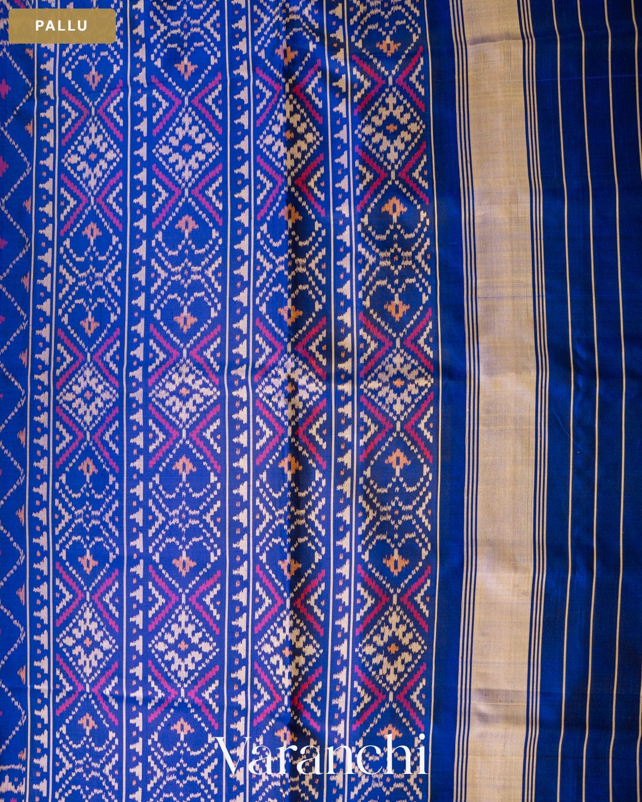 Navy Blue Pure Rajkot Patola Silk Handloom Saree — Pallu