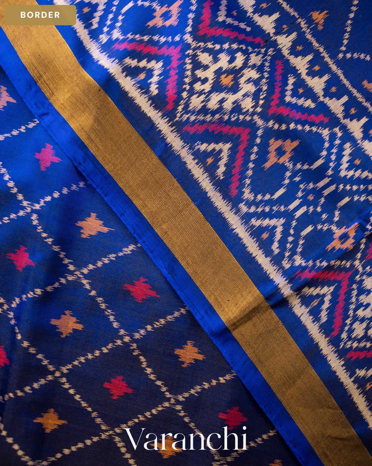 Navy Blue Pure Rajkot Patola Silk Handloom Saree — Border