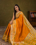 Amber Yellow Pure Rajkot Patola Silk Handloom Saree — Draped