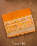 Amber Yellow Pure Rajkot Patola Silk Handloom Saree — Folded
