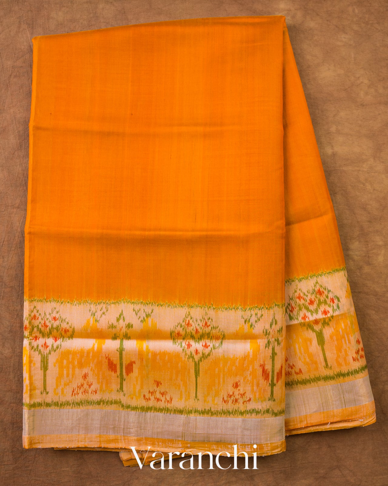 Amber Yellow Pure Rajkot Patola Silk Handloom Saree — Full Saree