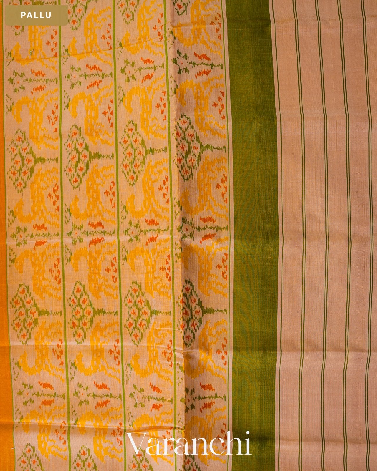 Amber Yellow Pure Rajkot Patola Silk Handloom Saree — Pallu